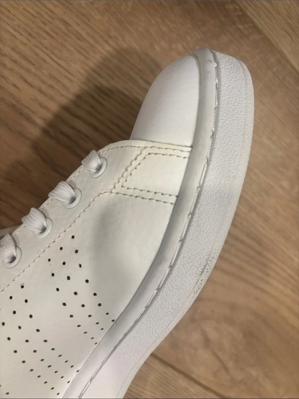 adidas White Leather Sneakers with Green Heel Accents